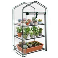 Garden Greenhouse Shelf 3 Levels dim. 59L x 39W x 127H cm Powder-Coated Metal Green Transparent 59 x 39 x 127 cm