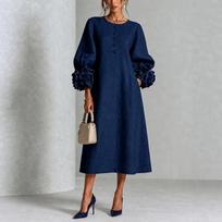 Women's Cotton Linen Dress with 3D Floral and Sleeves L white