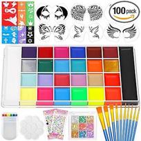 Available Face Painting Kit 26-Color Oil Palette Stencil Brush Glitter Halloween 1 pcs red