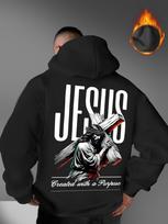 Jesus Carry Cross Faith Portrait Print Men Hip Hop Sports Fleece Hoodie Back Large Letter Graphic Warm Loose Sweatshirt S juoda