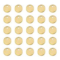 100Pcs 201 Stainless Steel Stamping Blank Tag Pendants Flat Round Golden 10x1mm Hole: 1.2mm