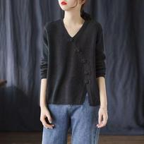 Retro Women's Knit Sweater Autumn V-neck Knit Bottoming Shirt XXXXL