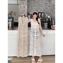 Summer dress heavy industry knitting fringe design retro hollow knitting stacked vest skirt hook flower free size