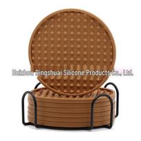 Silicone Round Drink Coaster - Heat-Resistant, Non-Slip Pad for Cups One Set brown