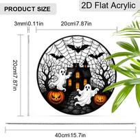 2D Flat Acrylic Halloween Suncatcher Decorative Hanging Ornament, 7.87/11.81inches Ghost House Phantom Bat Pumpkin Design Window Hanging Pendant 20cm/7.87Inches black