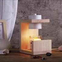 Fireless European-American Style Aroma Wax Melter Lamp Timer Wooden Candle Lamp Calm Wind Adjustable Light Dimmable Solid Wood (White,50&JP)