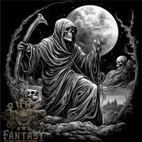 Grim Reaper With a Full Moon and Skulls Mens Light Cotton Unisex T-Shirt XL gray