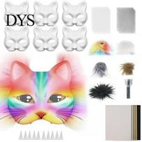 Blank Cat Masque Therian Kit with Faux Fur Eye Mesh Beard And Felt Sheet DIY Making Set to Paint Furry Animal for Halloween Carnival Cosplay A gray