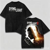 Dying Light Washed T-shirt 2026 New Model personality Clothes shirt Year round clothing Retro Fashion Vintage Short high quality M white