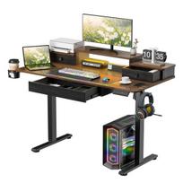 PC Gaming Desk Electric Lift Computer Desk Standing with Drawers Home Ergonomic Monitor Stand Power Outlets & LED Lights Height Adjustable Cable ruda
