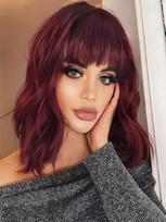 HAIR Natural Brown Synthetic Curly Wavy Bob Wig with Bangs for Women#Color:HY-751-6,Bulk Buy:1 PC black