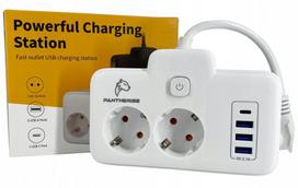 Sieninis prailgintuvas 2 lizdų + 4 USB, Sieninis prailgintuvas 2 lizdų + 4 USB