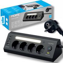Kampinis prailgintuvas 4 lizdų + 4 USB 2 m su jungtuku, Kampinis prailgintuvas 4 lizdų + 4 USB 2 m su jungtuku