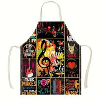 1 vnt. Muzikos temos prijuostė Lino Muzikinės natos Instrumentai Virtuvės Virimo Kepimo Prijuostė Suaugusiųjų Šefo Dovana Muzikantams Muzikos Mėgėjams 38X47cm(15X19in) black