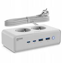 Prailgintuvas 2 lizdų + 4 USB 4000W 2 m, Prailgintuvas 2 lizdų + 4 USB 4000W 2 m