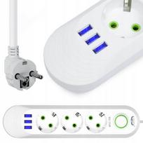 Prailgintuvas 3 lizdų + 3 USB 2 m, Prailgintuvas 3 lizdų + 3 USB 2 m