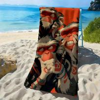 Trendy cartoon monkey-style pattern polyester microfiber beach towel is highly absorbent suitable for swimming and beach outings W40*H60(CM) black