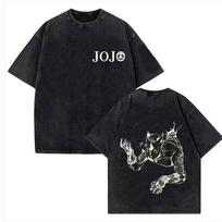 Vintage Washed TShirt Men JoJo Bizarre Adventure Gyro Zeppeli Streetwear Tshirt Anime Print Cotton Casual Short Sleeve Tshirt S black
