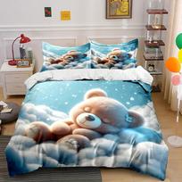Plush Teddy Sleeping Peacefully Printed Duvet Cover Set1 Duvet Cover+2 Pillowcasemulti Size Bedroom Bedding Decor Luxury Gifts EU Twin 135X200cm&set