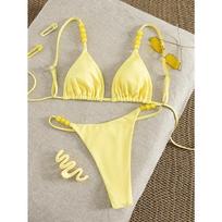 Sexy Yellow Micro Bikini Set 2026 Women Pearls Strap Push Up Bra Triangle Swimsuit Summer Bathing Suit Holiday Swimwear Biquini XS geltona