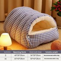 Peach Polar Fleece Pet Bed With Thicken Warmth And Dual Opening For Winter Indoor Cats S