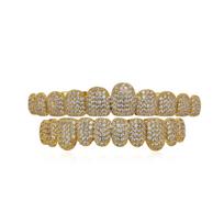 JZ Brand Hiphop Grillz Fashion Trendy 14K Gold Plated Brass Zircon Brilliant Cut Claw Setting Punk Dental Grillz Teeth auksas