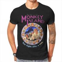 Men's Secret of Monkey Island Vintage Gaming T-Shirt Retro Monkey Island Graphic Tee with Monke XS black