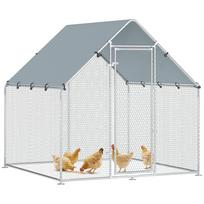 Lauko vištidės aptvaras 4 m², tinklinis voljeras - cinkuoto plieno Ø19mm - 200x200x200cm sidabrinis 420D UV atsparus Oksfordo brezentas