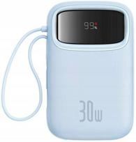 Atsarginis maitinimo šaltinis ("Power Bank") Išorinė baterija QPow 2 30 W 10000 mAh su integruotu USB-C laidu mėlyna, Išorinė baterija QPow 2 30 W 10000 mAh su integruotu USB-C laidu mėlyna