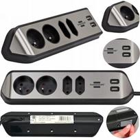 Kampinis prailgintuvas 3 lizdų su USB 2 m 3,1A, Kampinis prailgintuvas 3 lizdų su USB 2 m 3,1A