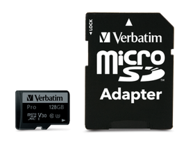 Verbatim 47044 Pro U3 Micro SDXC Atminties kortelė 128GB + microSD į SD Adapteris|47044