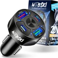 Automobilinis įkroviklis 35W 4xUSB QC3.0 12V-24V su LED, Automobilinis įkroviklis 35W 4xUSB QC3.0 12V-24V su LED