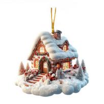 Sniego kaimelio namo ornamentas Rustiška rąstinė trobelė Pakabinamas ornamentas 2D akrilinis kotedžas su sniego scena žiemos stebuklų šaliai Kalėdų eglutės dekoras B gray