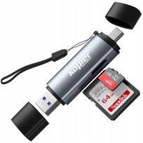2in1 atminties kortelių skaitytuvas SD MicroSD su USB 2.0 ir USB-C, 2in1 atminties kortelių skaitytuvas SD MicroSD su USB 2.0 ir USB-C