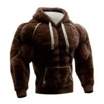 Vyriškas raumenų Hoodie 3D raštas Pūkuotas Puloveris Raumenų ilgomis rankovėmis Šiltas su gobtuvu Džemperis laisvalaikiui, sportui, gatvės mada M black