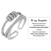 To My Daughter Fidget Anxiety Ring For Women Teens Adjustable Spinner Bead Stress Relieveing Rings Silver gray