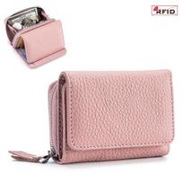 New leather Japanese short three-fold mini RFID wallet, women's large-capacity multi-functional change bag storage bag beige