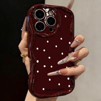 White Polka Dot TPU Wavy Border Wine Red Phone Case For iPhone 17 Pro Max Cases iPhone 17E 16E 15 11 12 13 14 16 Pro Max Plus iPhone 13 Pro Max black