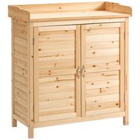 Garden Cabinet Freestanding Tool Shed Cupboard with Double Door and Internal Shelf in Solid Pre-Oiled Fir Wood dim. 83L x 40W x 92H cm Natural 83 x 40 x 92 cm