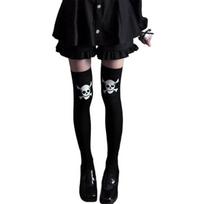 Halloween Skull Print Thigh High Socks Stretchy Nylon Fabric Women Over Knee Stockings For Costume Party And Daily Wear juoda