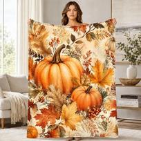 Autumn Pumpkin Botanical Coral Fleece Blanket 75cm*90cm