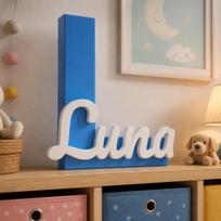 3D Printed Custom Initial Letter Name Sign Personalized Monogram Plaque Tabletop Ornament for Kids Bedroom Baby Shower Gift M mėlyna