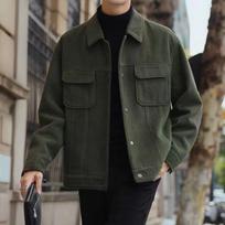 Spring and Autumn Lapel Jacket Casual Loose Fleece Men's Top Jacket M black