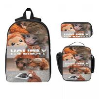 3Pcs Monkey Punch Baby Monkey Holding Toy School bags Set for Kids Pen Bags Backpack Sets with Lunch Box