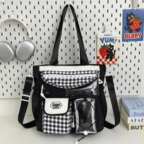 Schoolbag Cute Dopamine Plaid Lace Junior High School High School Student Large Capacity Backpack Two-piece Set