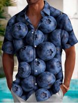 Summer Essential! Blueberry Print Short Sleeve Button-Up Shirt S gray