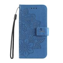Sony Xperia 1 VIII 2025 Leather Case - Embossed Seven-Petal Flower Flip Cover with Card Holder Xperia 10 VII 2025 mėlyna