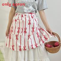 Cotton Bib Apron With Butterfly Knot Design For Coffee Shop And Catering Use raudona