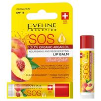 EVELINE SOS Lūpų balzamas 100% organinis argano aliejus maitinantis-atkuriantis lūpų balzamas persikų sorbetas 1 vnt
