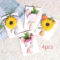 4-Pack Teacher's Day Sunflower Greeting Cards - Soap Birthday Cards & Carnation Mom Holiday Cards (Small Fresh Style) gray